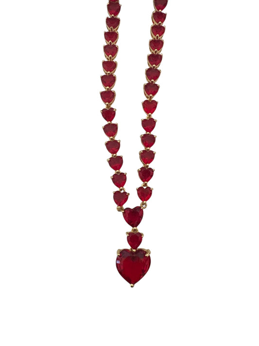 Brass necklace with red stones - w211