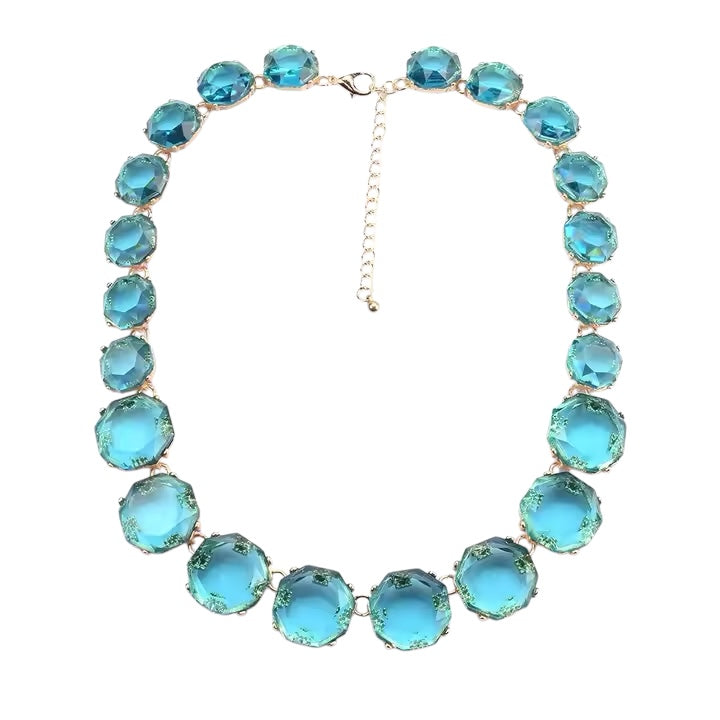 Κολιέ ορειχάλκινο με γαλάζιες πέτρες - w214