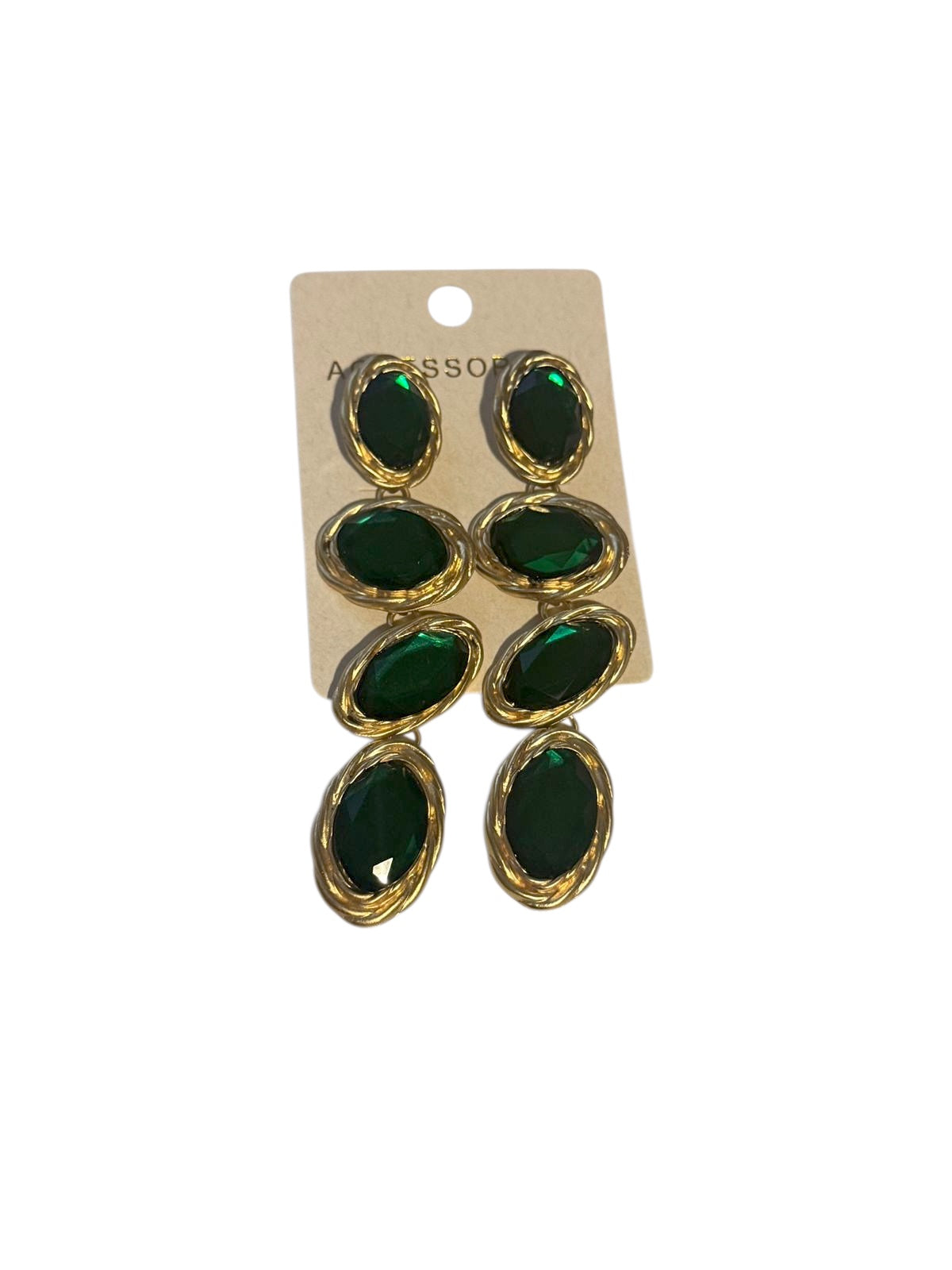 Brass earrings with green stones - w385
