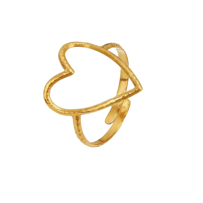 *Δαχτυλίδι ατσάλινη καρδιά xρυσή - r079