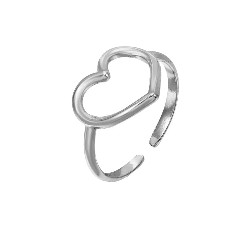Steel heart ring, silver - w436