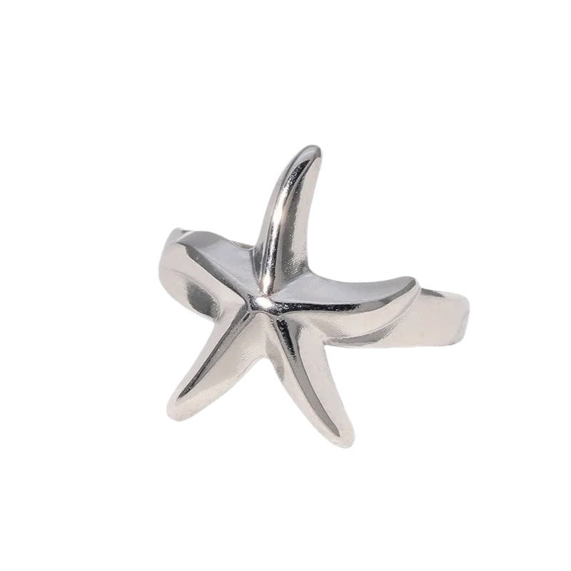 Steel ring with starfish - w481
