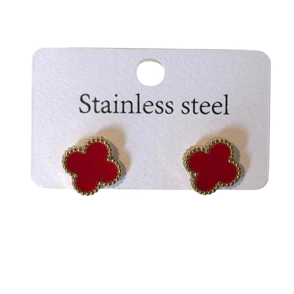 Σκουλαρίκια ατσάλινα με κόκκινους κυκλικούς σταυρούς - w608