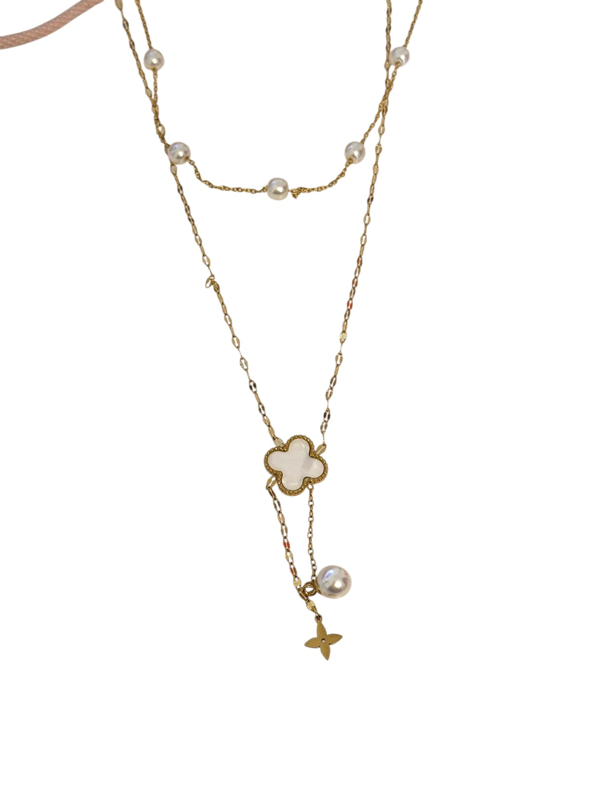 Κολιέ ατσάλινο με πέρλες -w660