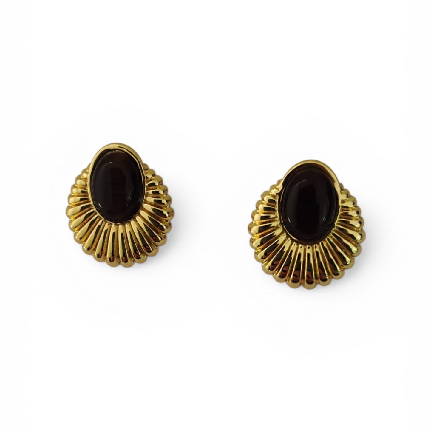 Σκουλαρίκια ατσάλινα με μαύρη πέτρα - ea813