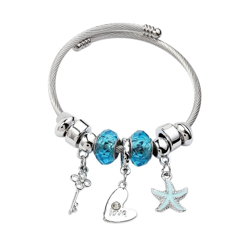 Βραχιόλι ατσάλινο bangle με γαλάζιο αστερία -BR130