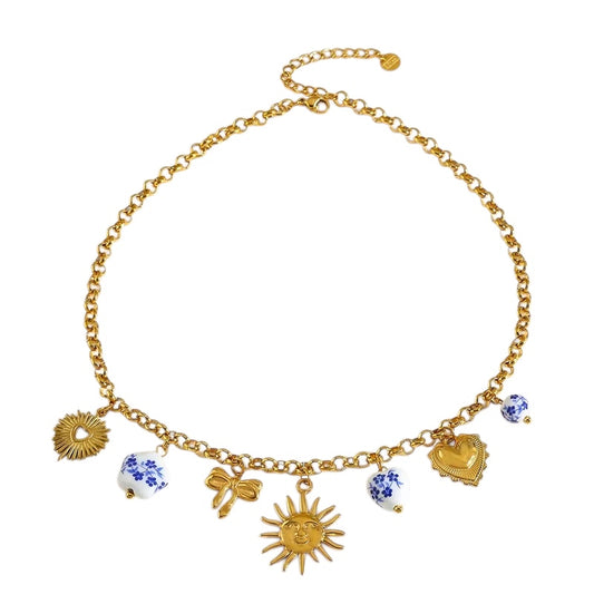 Κολιέ ατσάλινο με ήλιο και charms- NE433