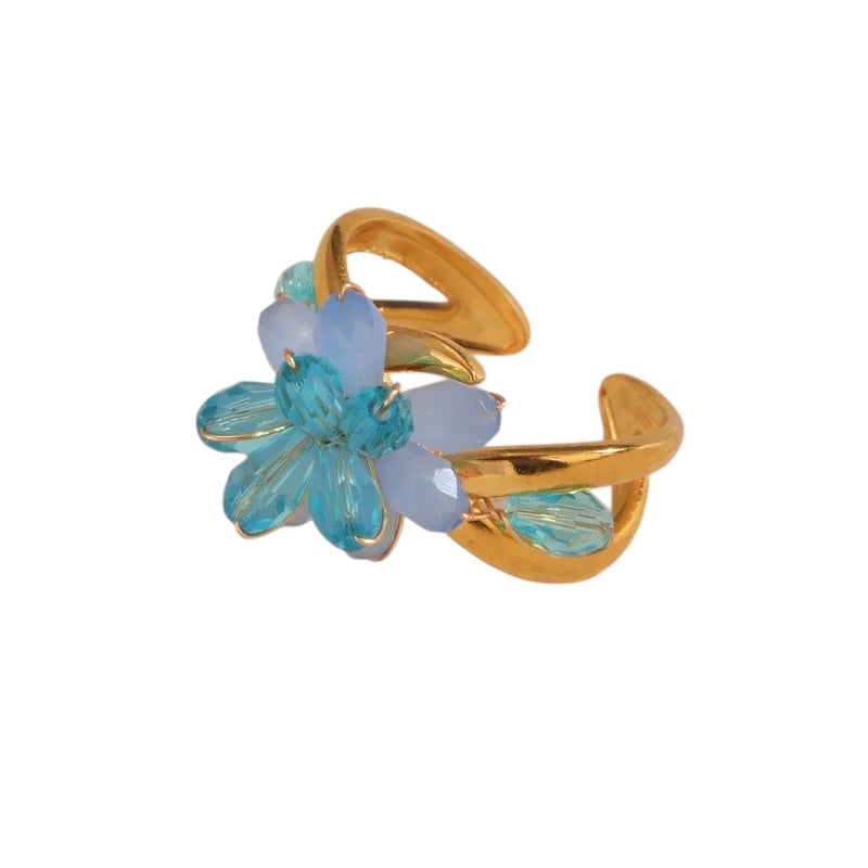 Steel ring blue flower-R107