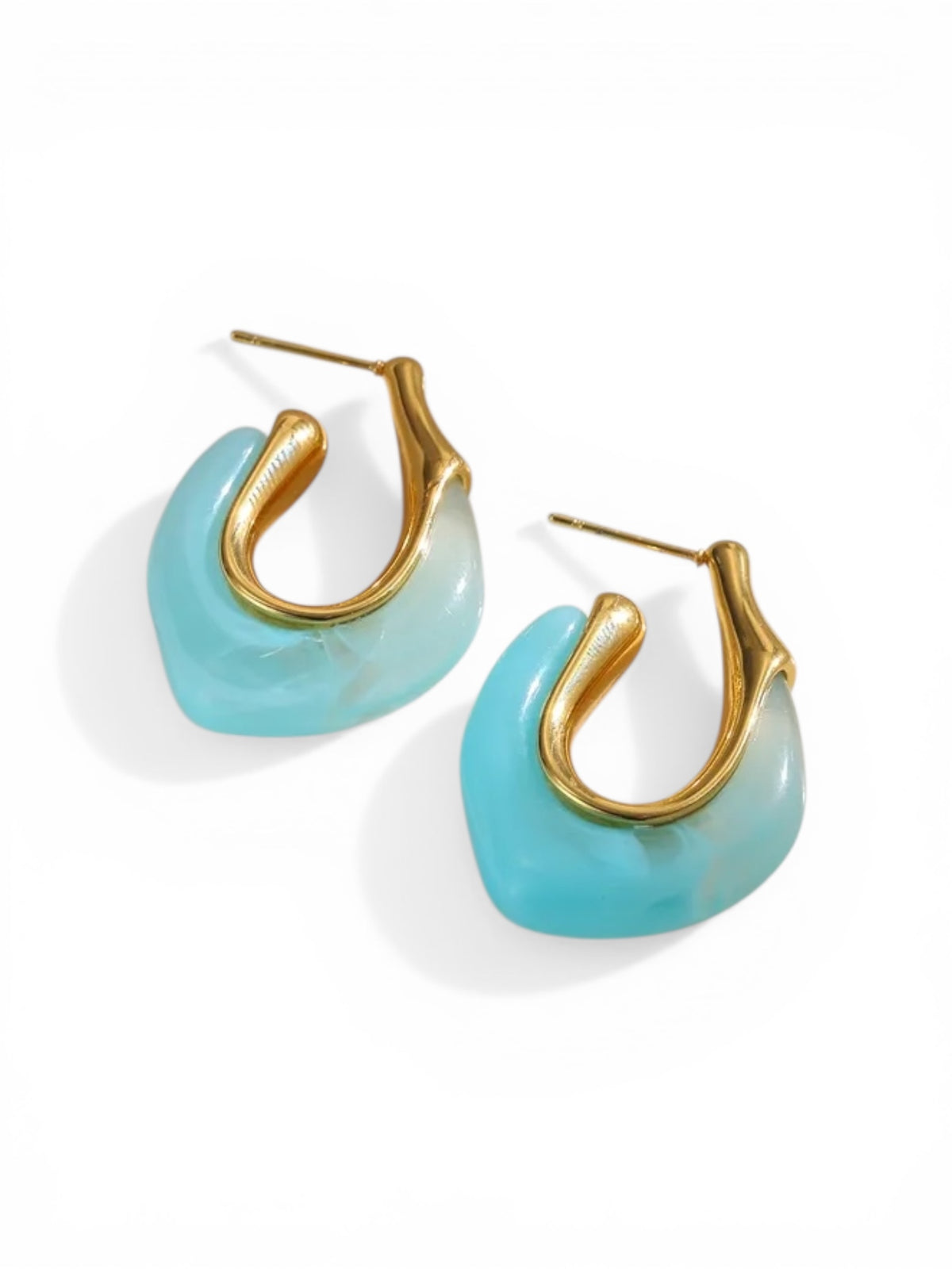 Gold-plated steel hoop earrings with blue resin - EA226