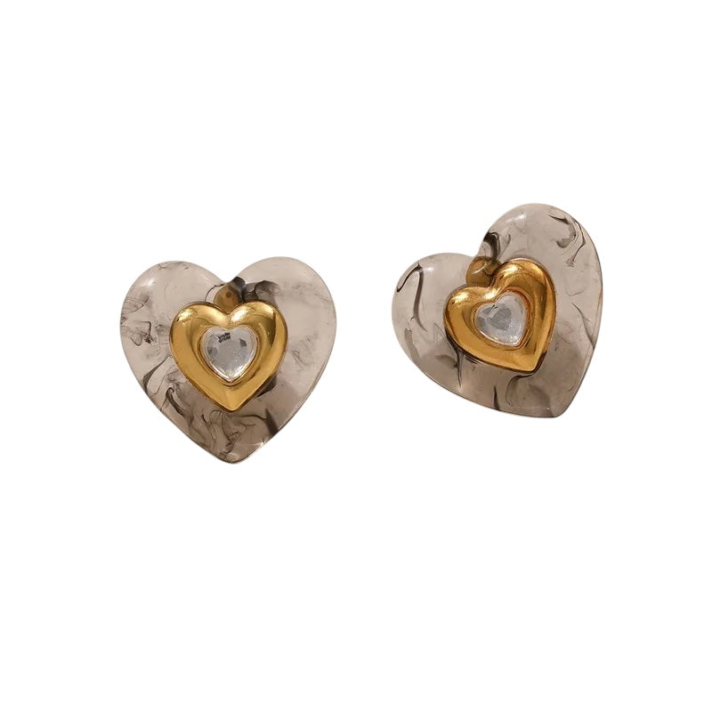 Steel earrings with resin hearts - EA277