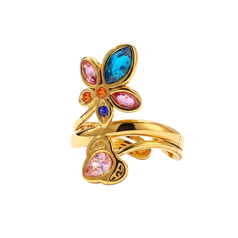 Anello in acciaio con cristalli verdi - R130