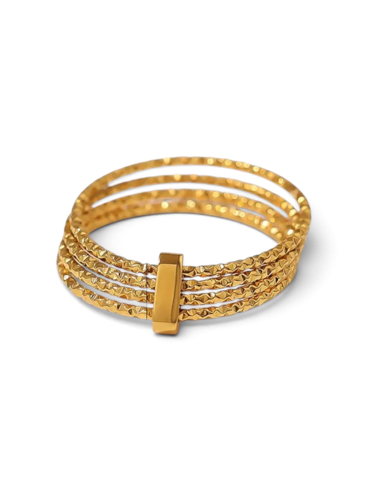 Bague acier doré avec zircon ovale - R152