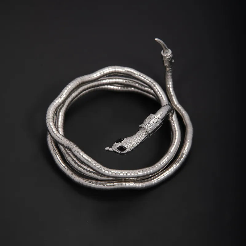 Steel malleable silver snake necklace- NE604