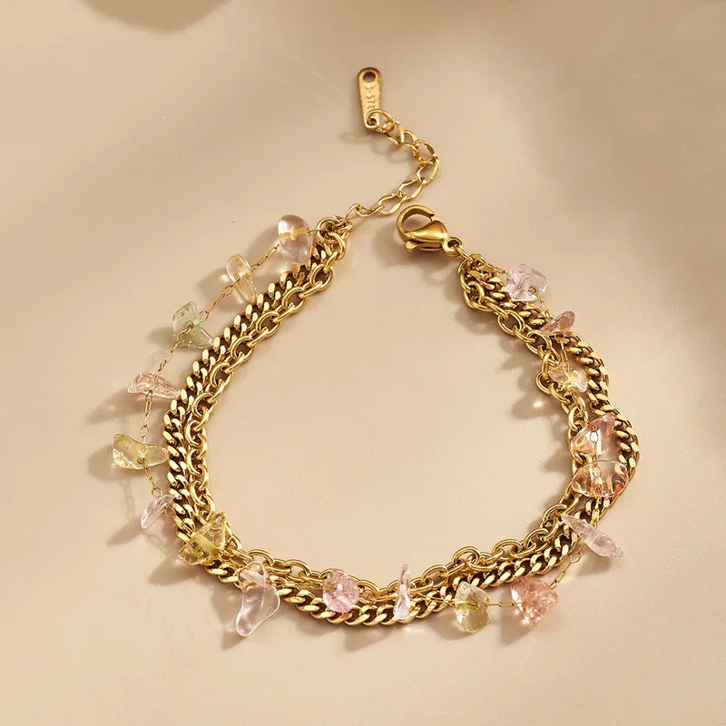 Βραχιόλι επιχρυσωμένο ατσάλι τριπλό με πέτρες- BR433