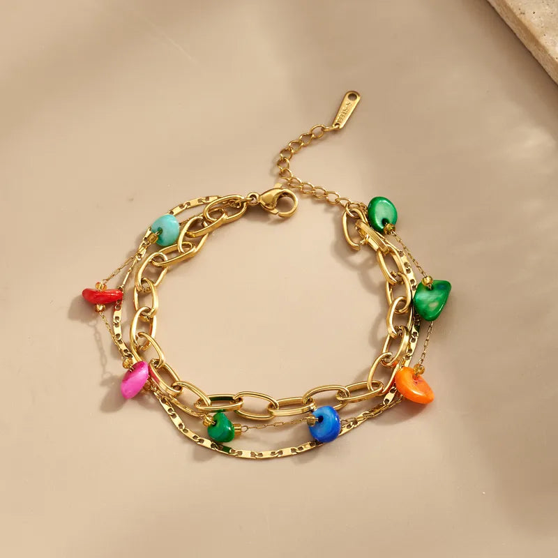 Βραχιόλι επιχρυσωμένο ατσάλι τριπλό με πέτρες- BR432