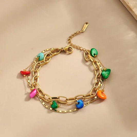 Βραχιόλι επιχρυσωμένο ατσάλι τριπλό με πέτρες- BR432