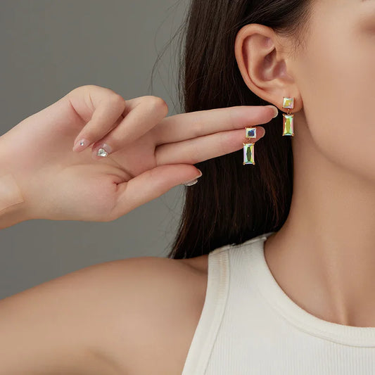 Σκουλαρίκια ατσάλι με τετράγωνα zircon -EA498