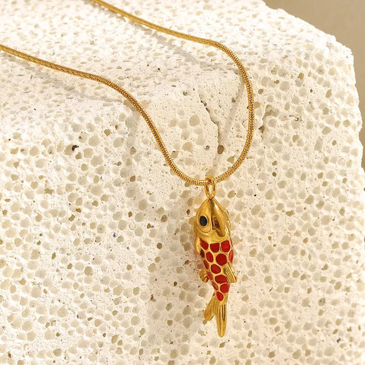 Κολιέ επιχρυσωμένο ατσάλι με κόκκινο ψάρι- NE690