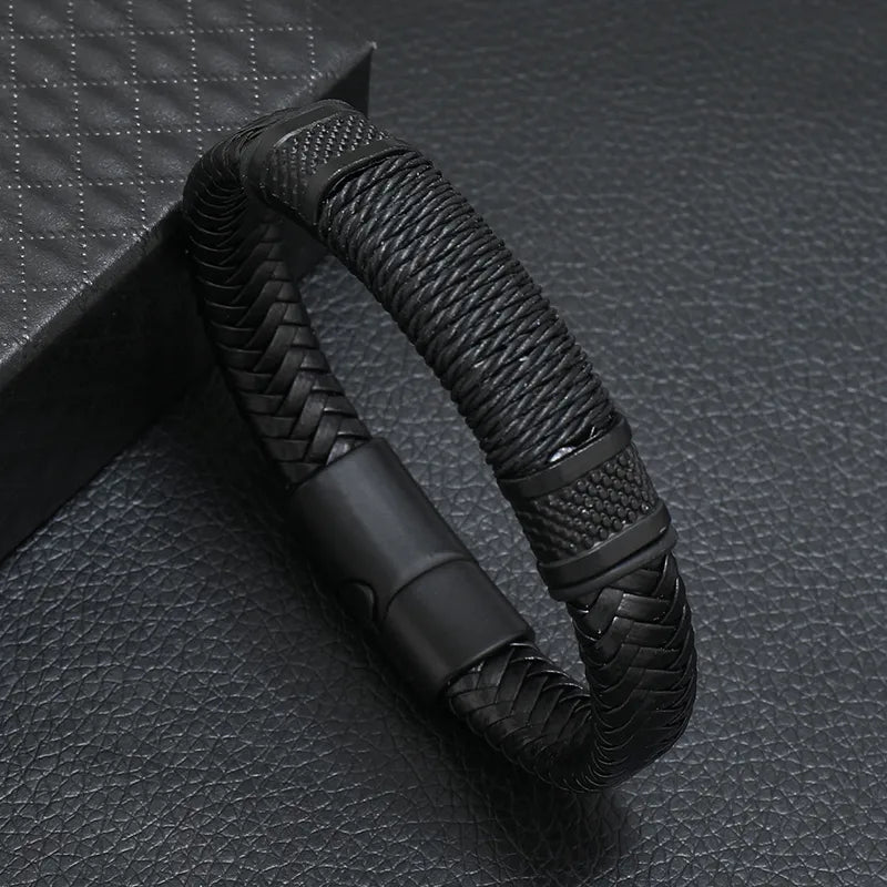 Βραχιόλι κράμα με μαύρο δέρμα - BR399