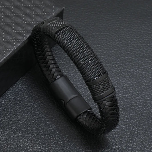 Βραχιόλι κράμα με μαύρο δέρμα - BR399