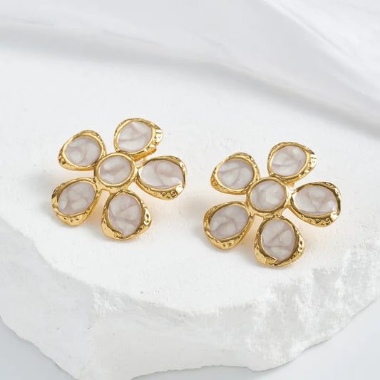 Σκουλαρίκια ατσάλινα λουλούδια- w537