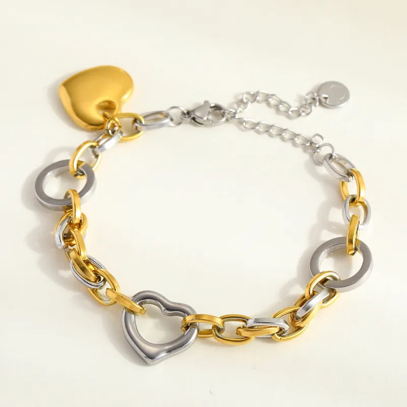 Bratara din otel din aur si argint cu inimioare-BR045