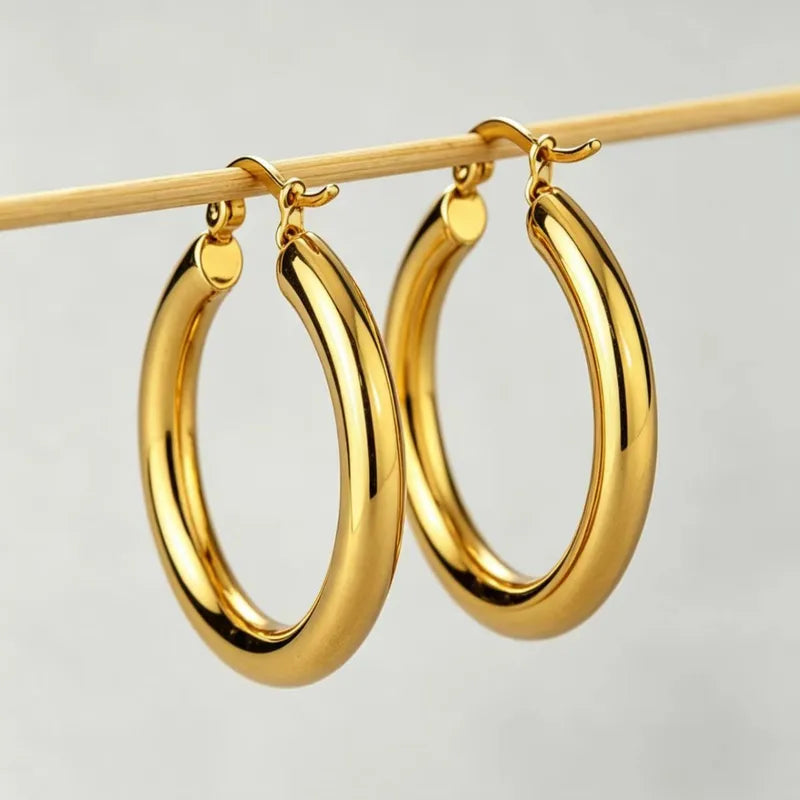 Steel gold hoop earrings 5cm - EA064