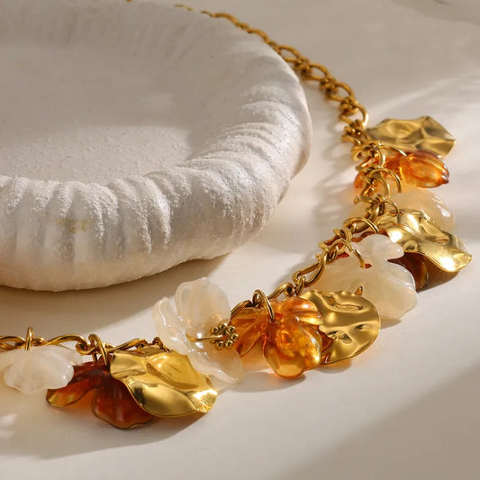 Κολιέ ατσάλινο με ακρυλικά λουλούδια - ne162