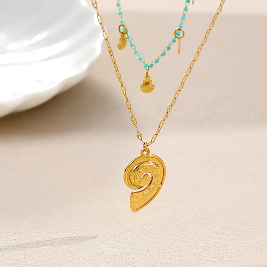 Steel necklace with pink zircon hearts - NE426