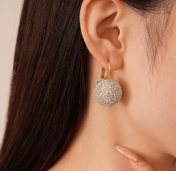 Cercei bile din oțel placat cu aur cu zircon-EA339