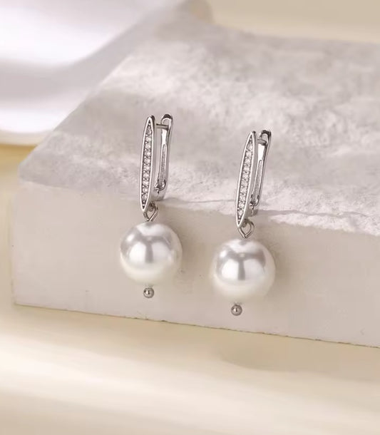 Steel and pearl-ea073 steel earrings