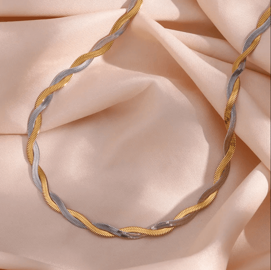 Colier din oțel auriu și argintiu din împletitură-NE383