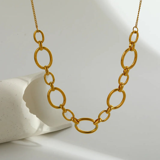 Κολιέ χρυσό ατσάλι με κρίκους-NE128