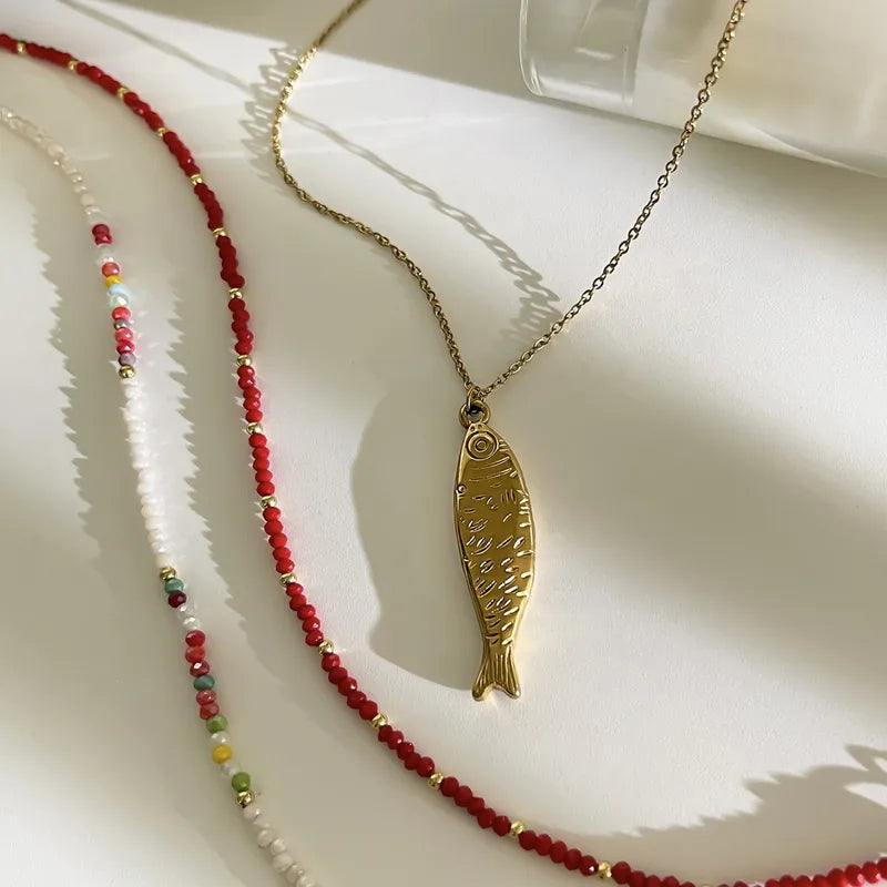 Κολιέ χρυσό ατσάλι ψαράκι- NE675