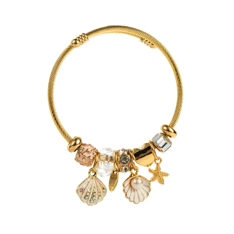 Βραχιόλι bangle με κοχύλι λευκό - BR472