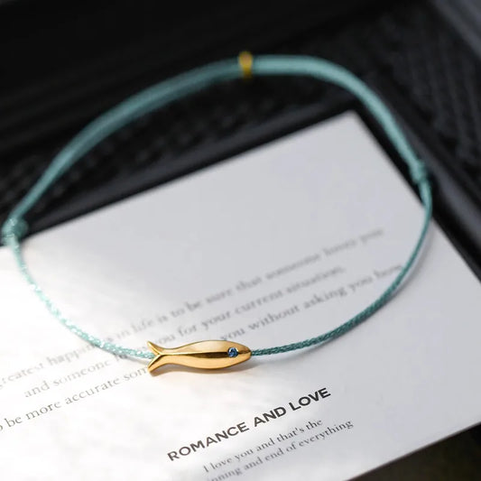 *Blue Foot Bracelet with Golden Fish-AN073