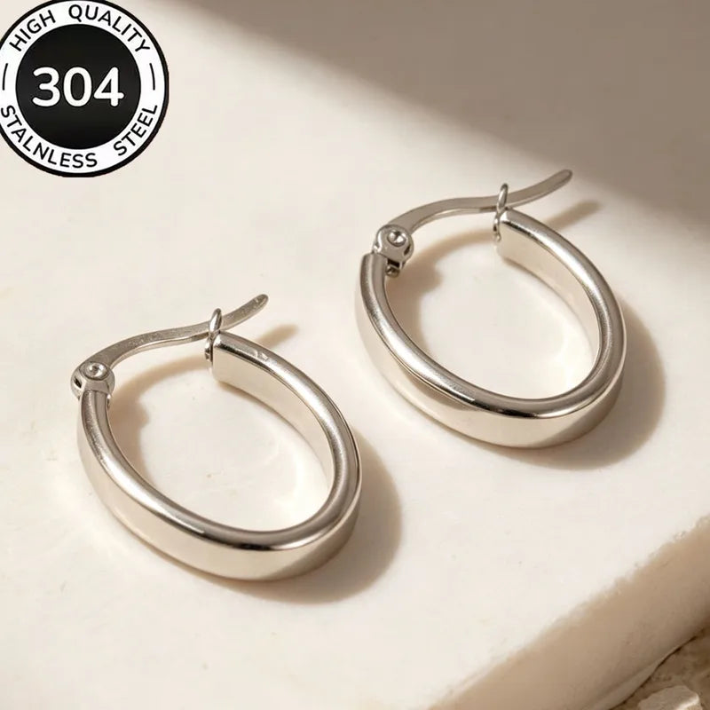 Ovale Creolen aus Stahl und Silber – EA422