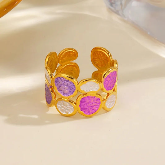 Steel ring with pink shades - R075