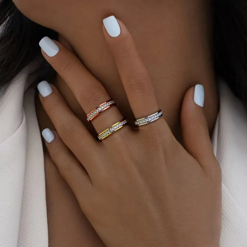 Gold-plated steel ring with zircon-R273