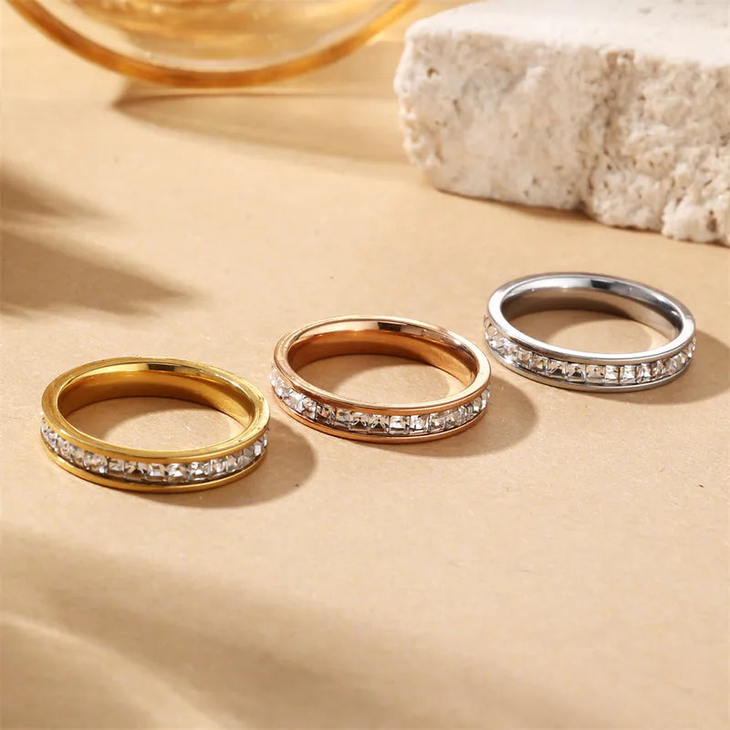 Gold-plated steel ring with zircon-R273
