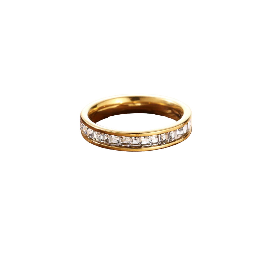 Gold-plated steel ring with zircon-R273
