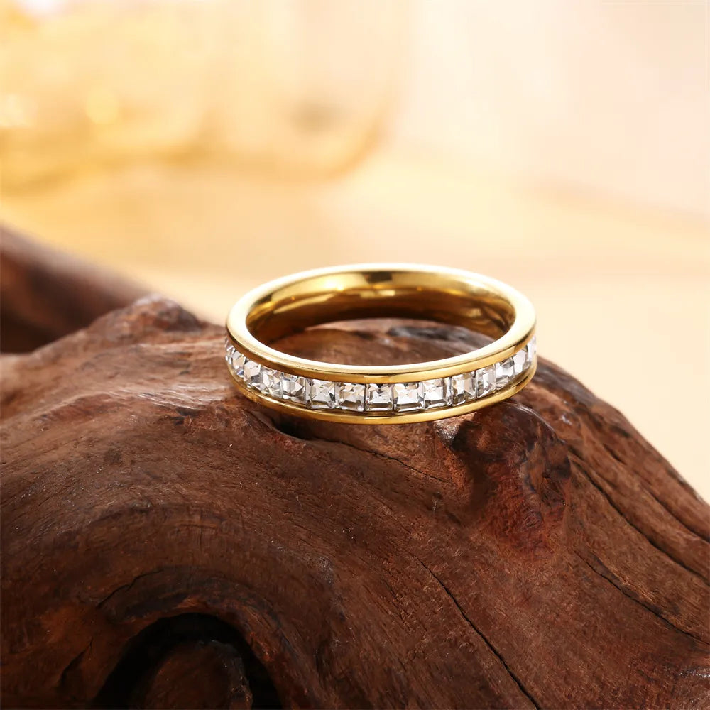 Gold-plated steel ring with zircon-R273