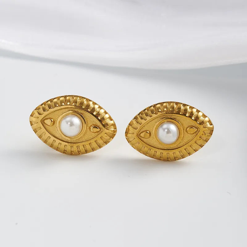 Earrings gold steel eyes with pearl-ea118