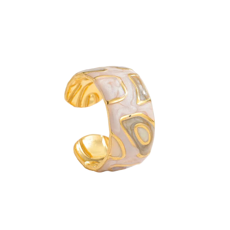 White gold plated steel ring with shapes-R278
