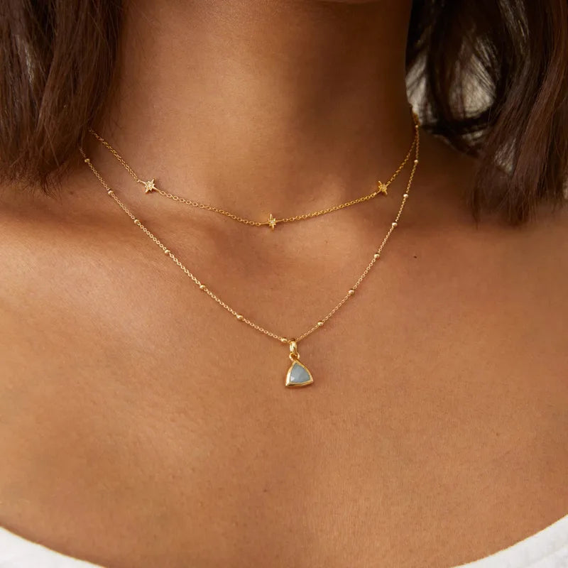 *Κολιέ επιχρυσωμένο ατσάλι με γαλάζιο zircon-NE067