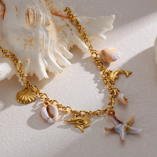 Κολιέ ατσάλινο με αστερία καφέ - NE771