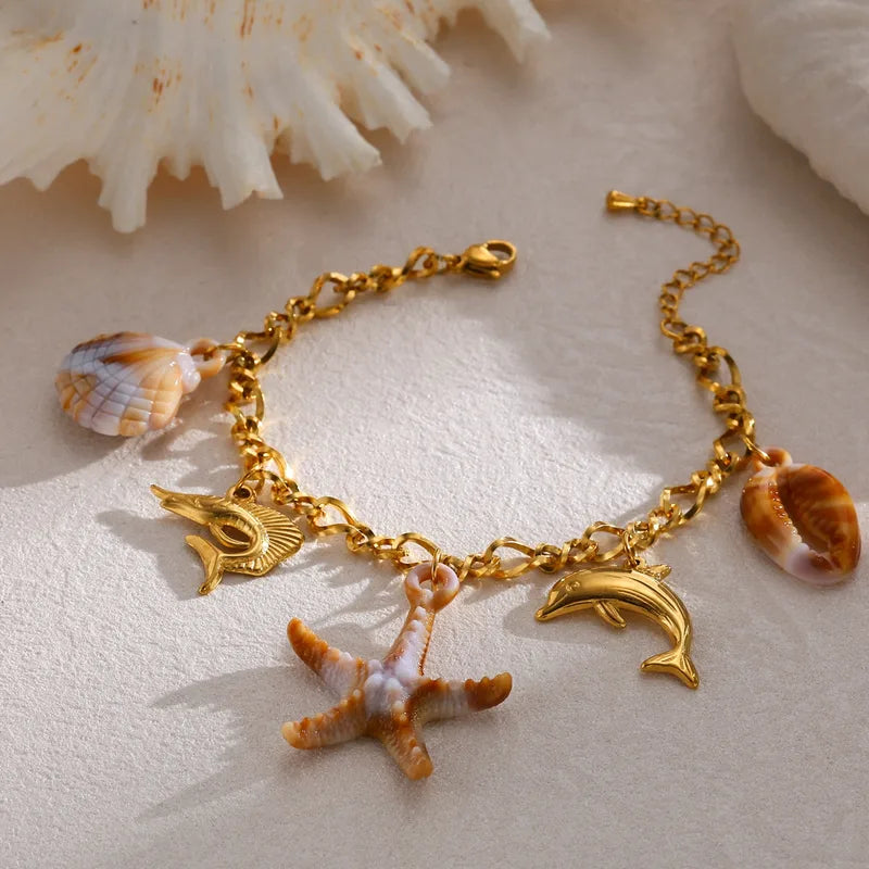 Βραχιόλι ατσάλινο με αστερία καφέ - br220