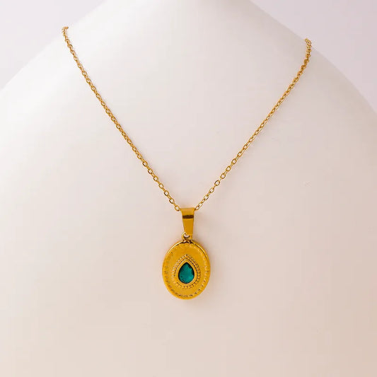 Κολιέ επιχρυσωμένο ατσάλι με τιρκουαζ πέτρα-NE172