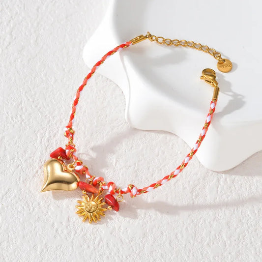 Βραχιόλι με κόκκινο σχοινί και ατσάλινα στοιχεία - BR359