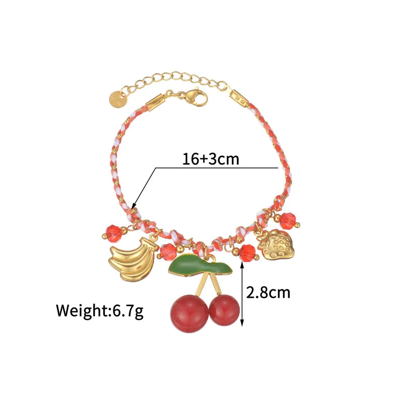 Βραχιόλι με κόκκινο σχοινί και κεράσια - BR365